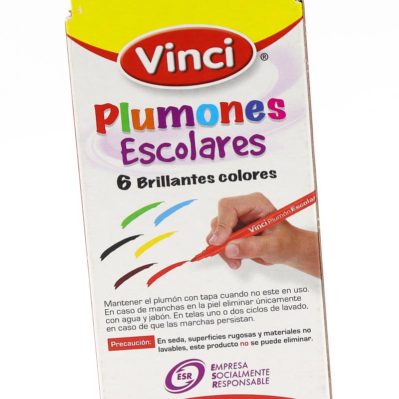 Plumones De Colores Delgados Lavables Vinci 6 Pzas