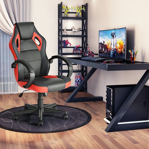 FurnitureR Gaming Chair Silla de ruedas de cuero Silla de juego ergonómica ajustable Rojo