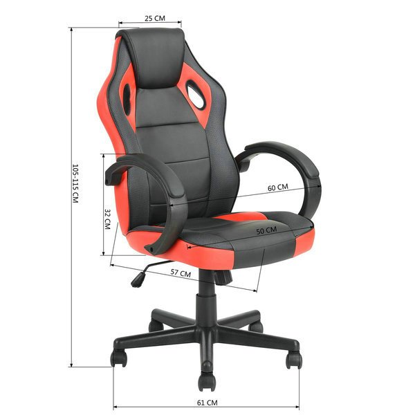 FurnitureR Gaming Chair Silla de ruedas de cuero Silla de juego ergonómica ajustable Rojo