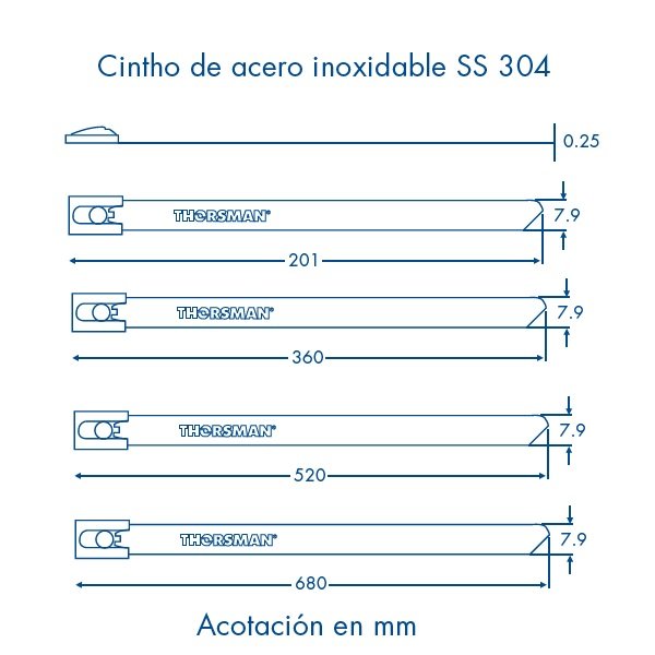 CINTURON DE ACERO INOXIDABLE DE 68 CM X 7.9 MM BOLSA CON 100 PZAS MARCA THORSMAN 4100-10008