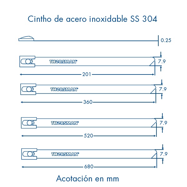 CINTURON DE ACERO INOXIDABLE DE 52 CM X 7.9 MM BOLSA CON 100 PZAS MARCA THORSMAN 4100-10007