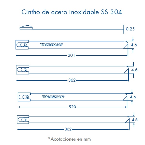 CINTURON DE ACERO INOXIDABLE DE 36 CM X 4.6 MM BOLSA CON 100 PZAS MARCA THORSMAN 4100-02000.