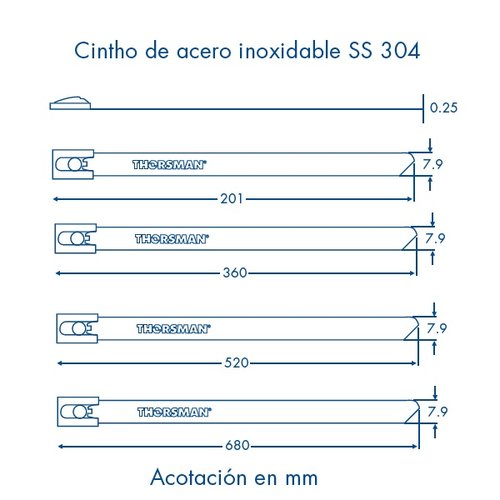 CINTURON DE ACERO INOXIDABLE DE 36 CM X 7.9 MM BOLSA CON 100 PZAS MARCA THORSMAN 4100-10006