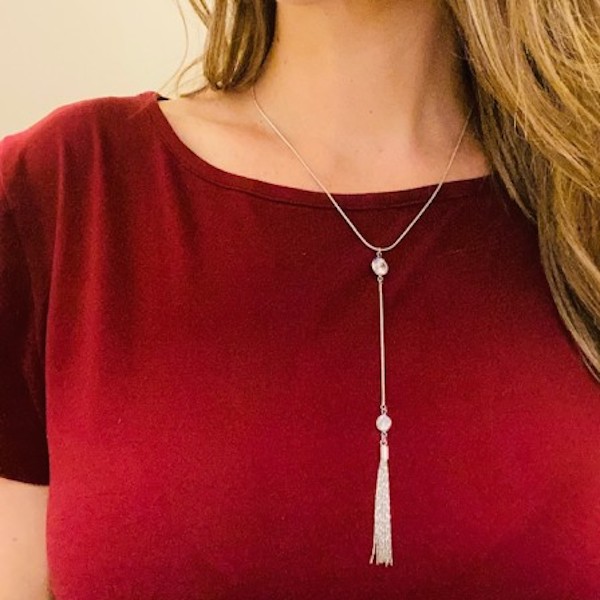 Collar Corbatita con Cristales-Baño de Rodio- Plateado