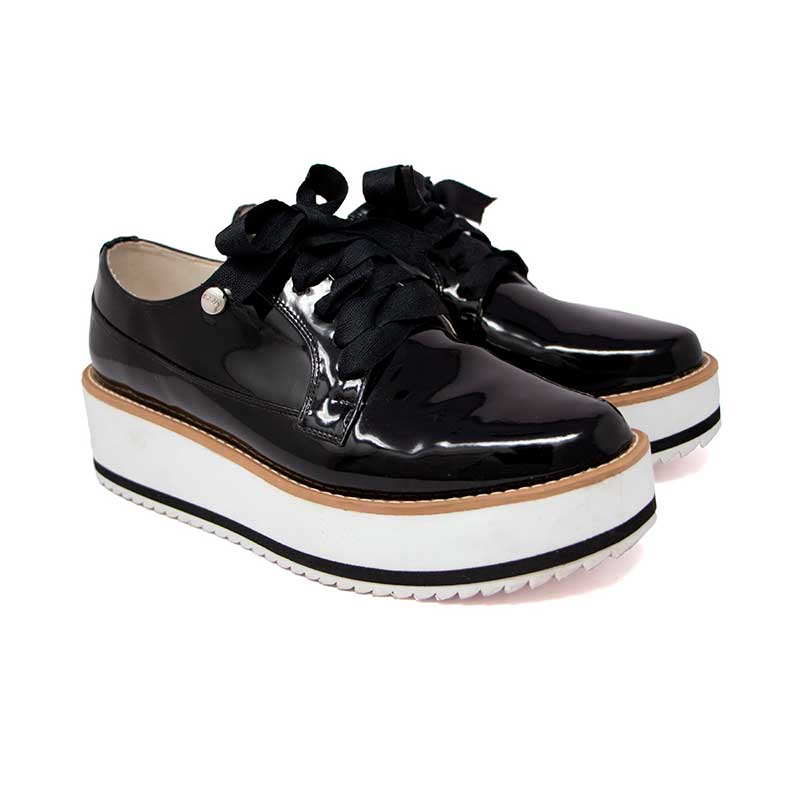 Mules De Plataforma Vida Leve Para Mujer Charol Color Negro