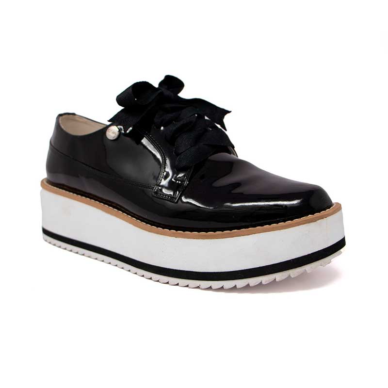 Mules De Plataforma Vida Leve Para Mujer Charol Color Negro