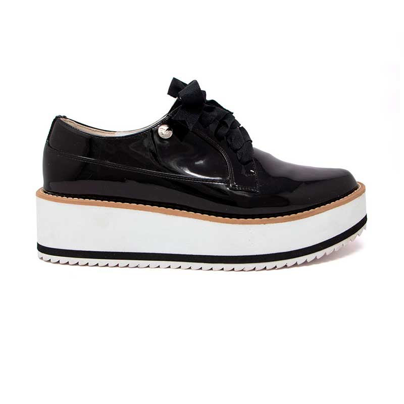 Mules De Plataforma Vida Leve Para Mujer Charol Color Negro