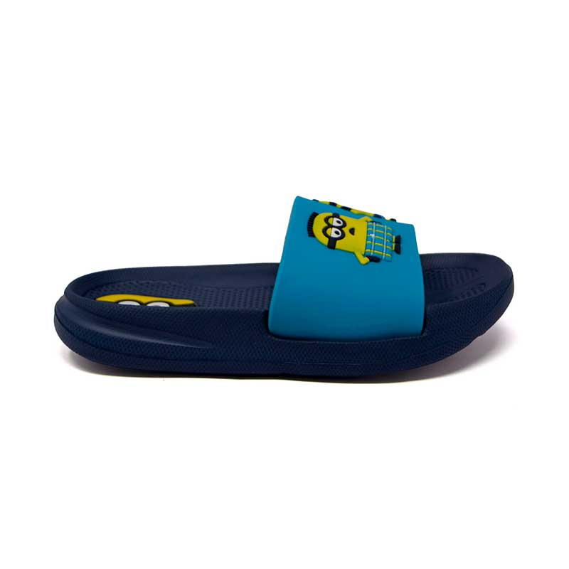 Sandalia Slide Para Niño Minions Azul Estampado Team Minions