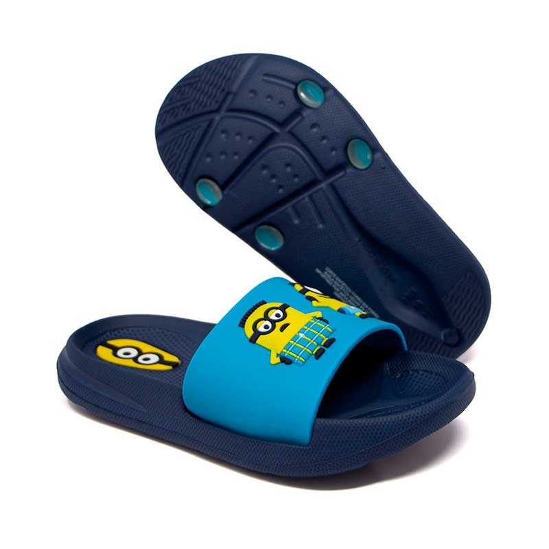Sandalia Slide Para Niño Minions Azul Estampado Team Minions