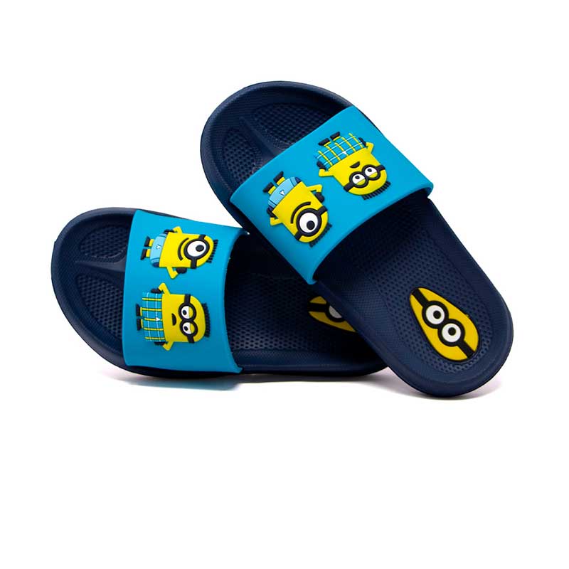 Sandalia Slide Para Niño Minions Azul Estampado Team Minions