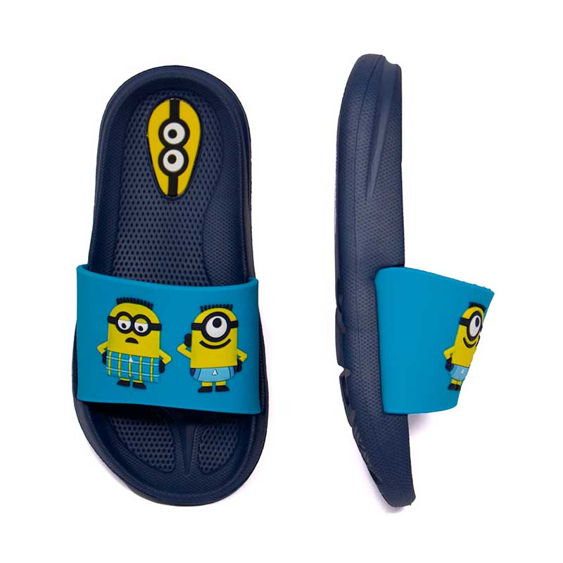 Sandalia Slide Para Niño Minions Azul Estampado Team Minions