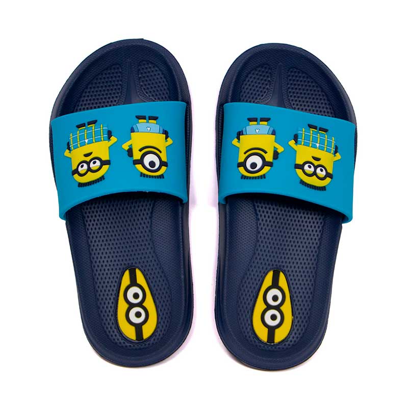 Sandalia Slide Para Niño Minions Azul Estampado Team Minions