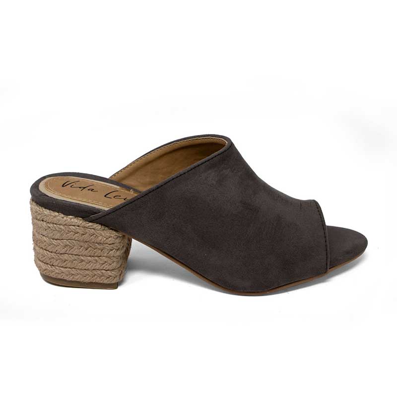 Mules De Tacon Con Yute Vida Leve Para Mujer Color Gris