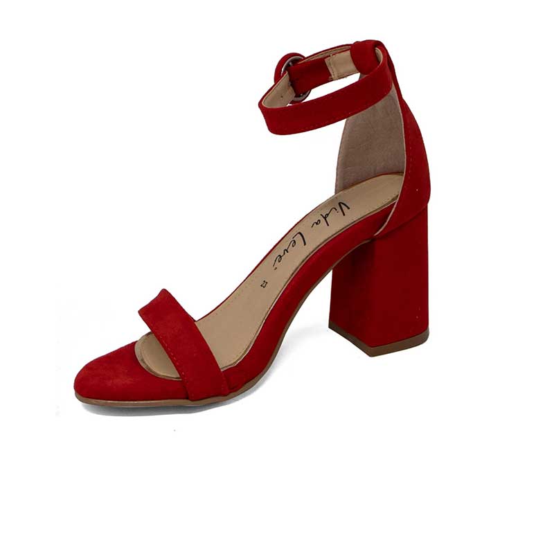 Zapatilla De Tacon Grueso Vida Leve Para Mujer Color Rojo