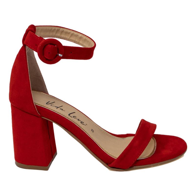 Zapatilla De Tacon Grueso Vida Leve Para Mujer Color Rojo