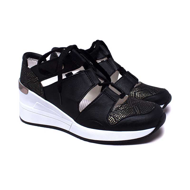 Tenis De Plataforma Vida Leve Para Mujer Color Negro Con Oro