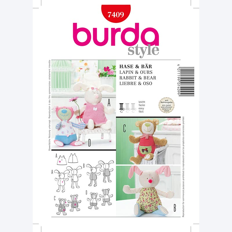 Patrón Burda para Confección de Liebre y Oso 7409
