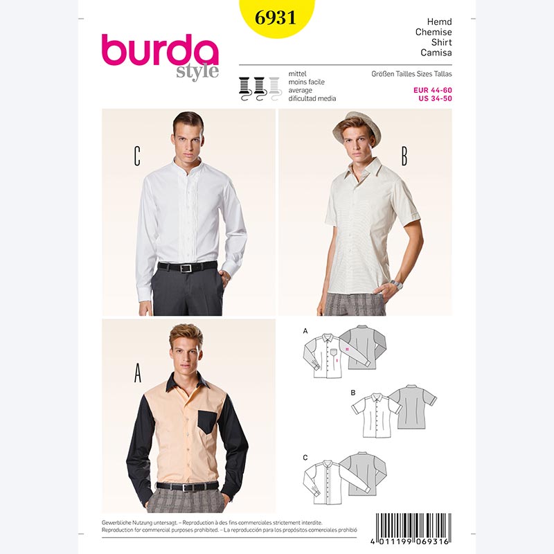 Patrón Burda para Confección de Camisa 6931