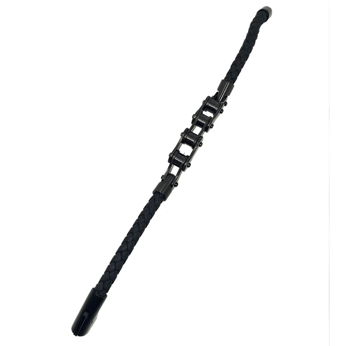 Pulsera Caballero Piel Genuina + Acero Quirurgico 316L Cadena MEC negra