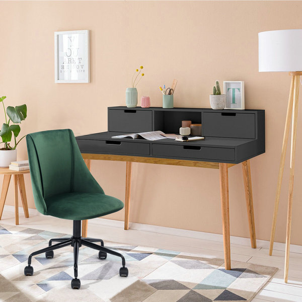 FurnitureR Silla de oficina moderna de tela de terciopelo de respaldo medio-Verde