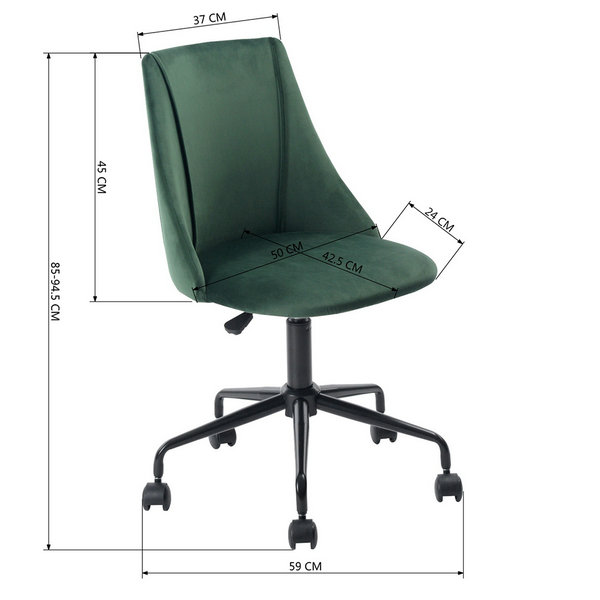 FurnitureR Silla de oficina moderna de tela de terciopelo de respaldo medio-Verde
