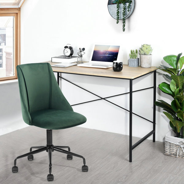 FurnitureR Silla de oficina moderna de tela de terciopelo de respaldo medio-Verde