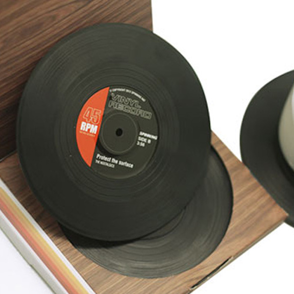 PORTAVASOS EN FORMA DE DISCO DE VINIL PAQ DE 6 MARCA SPINNING