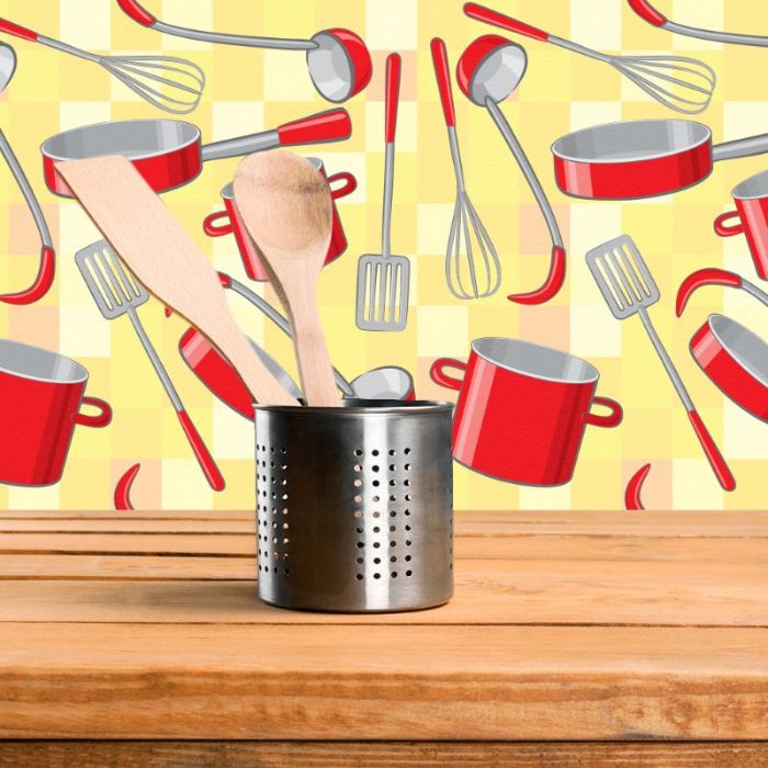 Vinil Decorativo en Lamina Deco Adhesivo 5.5 m x 50 cm MobileCity Cazuelas y Sartenes