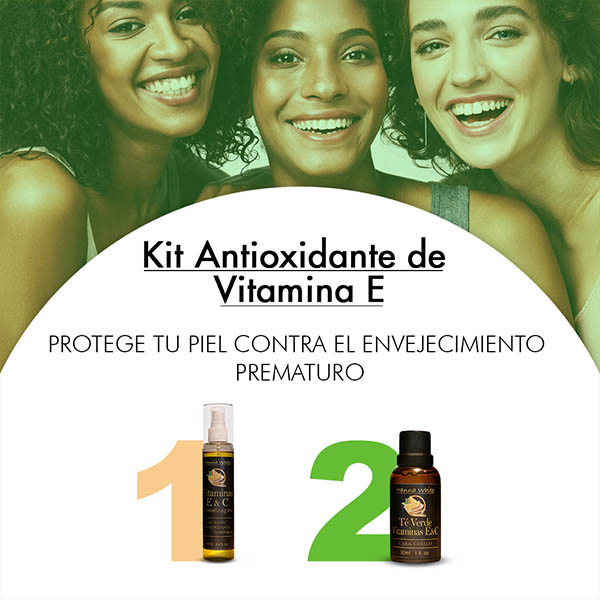 Kit Antioxidante de Vitamina E Facial y Corporal I 1 aceite de Té Verde 30ml + 1 Aceite de Vitamina E 125ml + Jabón I Hanna White 