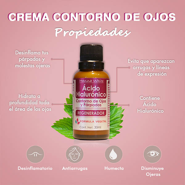 Crema Contorno de Ojos y Párpados Regenerador Antiarrugas con Ácido Hialurónico 30ml Hanna White