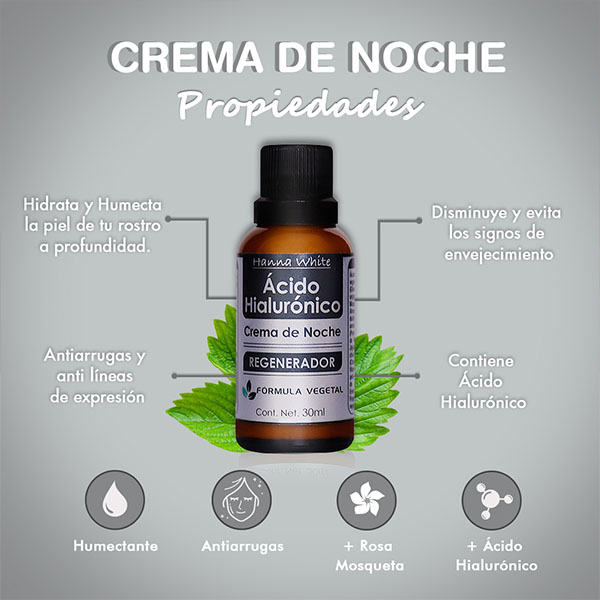 Crema Regeneradora para la Noche con Ácido Hialurónico 30ml I Antiarrugas I Hanna White