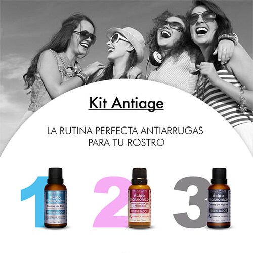 Kit Antiage Premium de Ácido Hialurónico I 1 crema día 30ml + noche 30ml + contorno de ojos 30ml I Hanna White