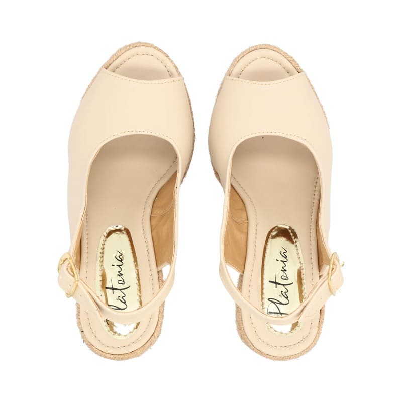 Sandalia De Plataforma Para Mujer Color Nude Con Látigo