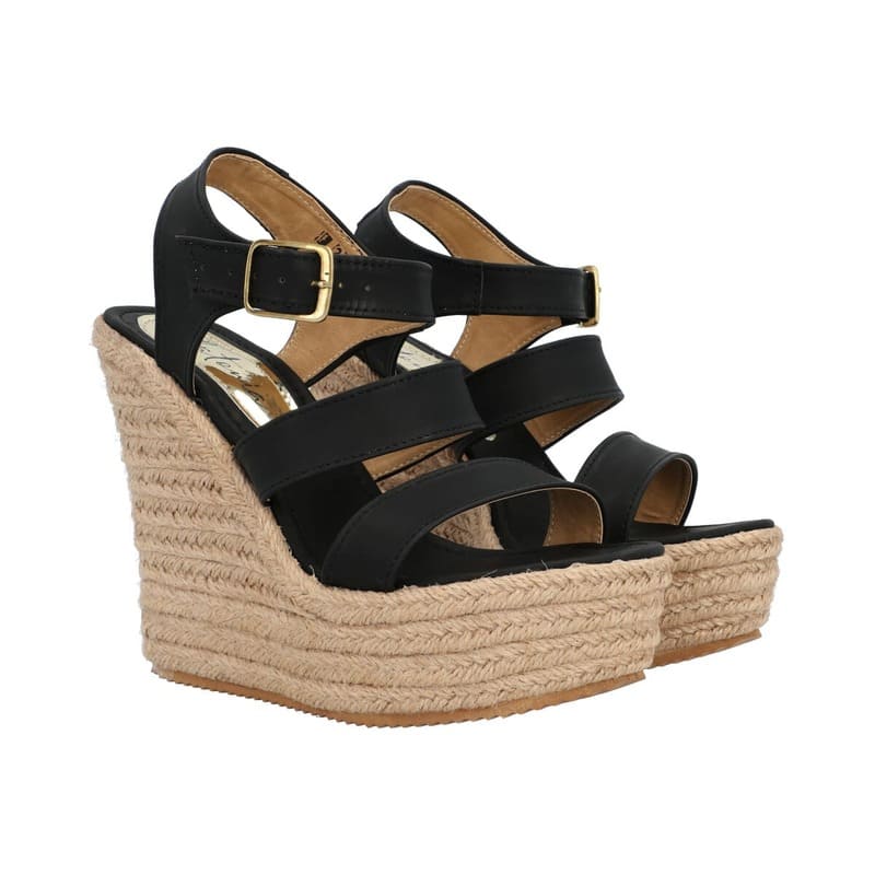 Sandalia De Plataforma Yute Para Mujer Color Negro Con Tiras