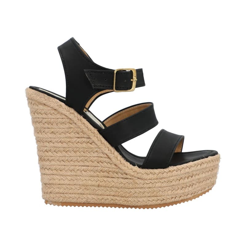 Sandalia De Plataforma Yute Para Mujer Color Negro Con Tiras