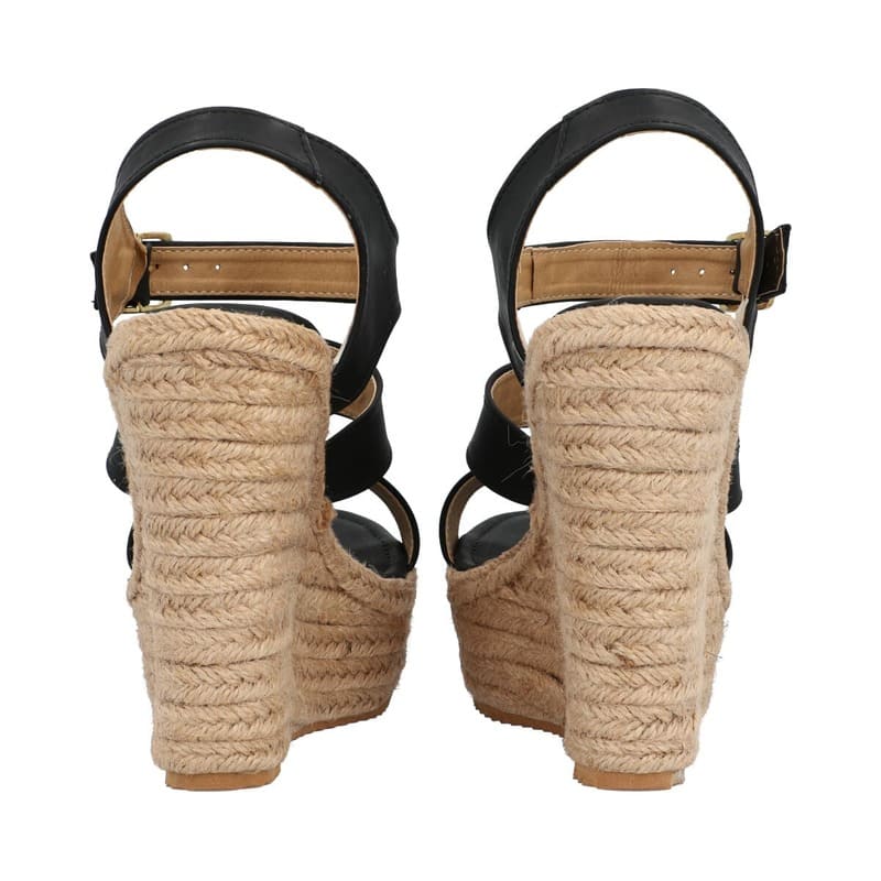 Sandalia De Plataforma Yute Para Mujer Color Negro Con Tiras