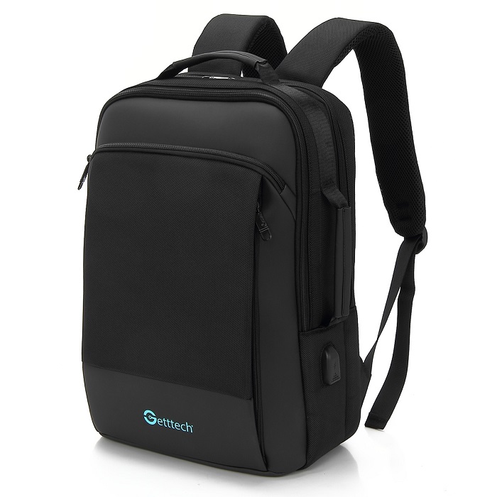 Mochila Getttech Bold p/laptop 15.6", textil, resistente al agua, cargador usb, negro (GMB-22004)