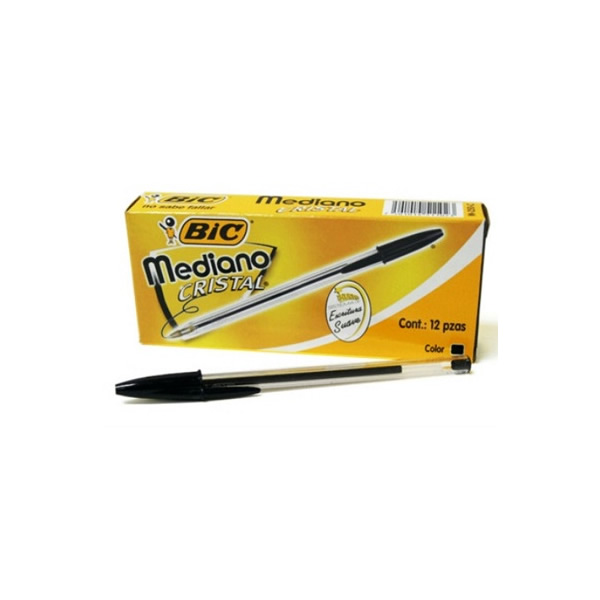 Boligrafo Bic negro punto mediano CAJA CON 12 plumas
