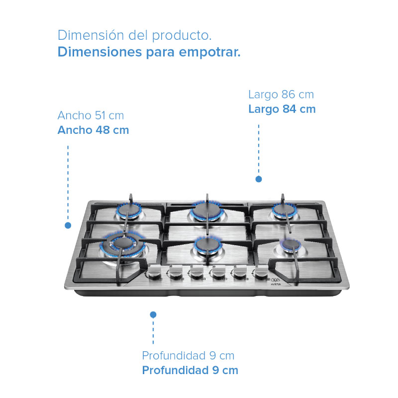 AVERA Parrilla de Gas Acero Inoxidable con 6 Quemadores AI6