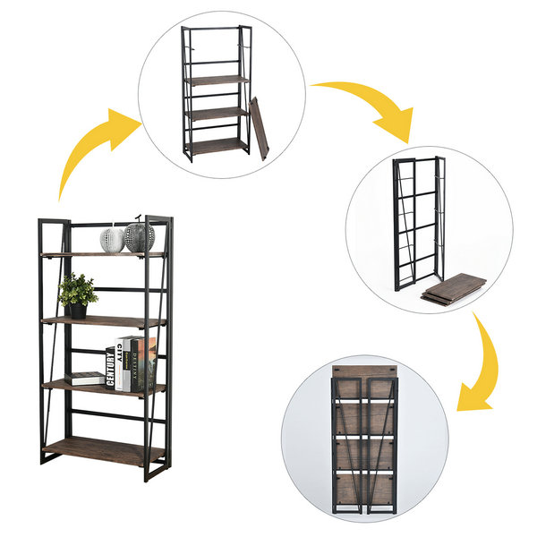 FurnitureR Estantes Plegables con 4 Repisas Estilo Industrial-MARRÓN