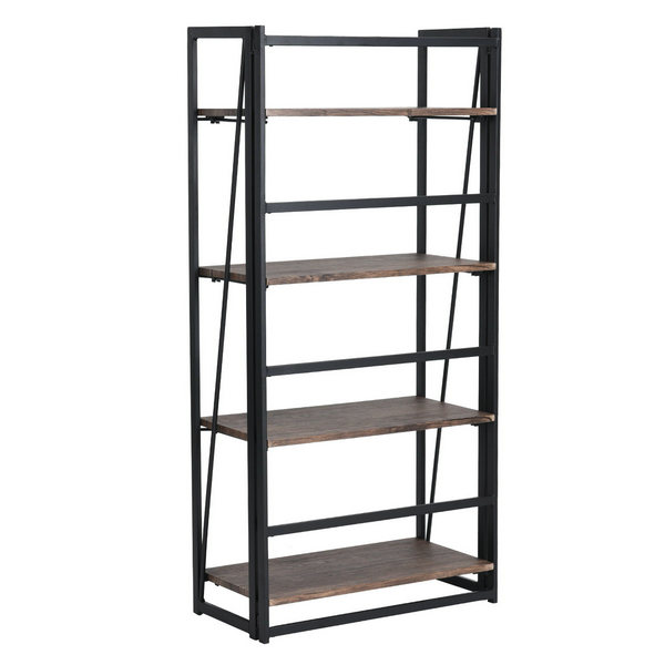 FurnitureR Estantes Plegables con 4 Repisas Estilo Industrial-MARRÓN