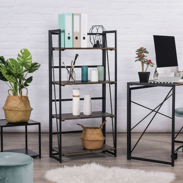 FurnitureR Estantes Plegables con 4 Repisas Estilo Industrial-MARRÓN