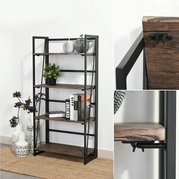 FurnitureR Estantes Plegables con 4 Repisas Estilo Industrial-MARRÓN