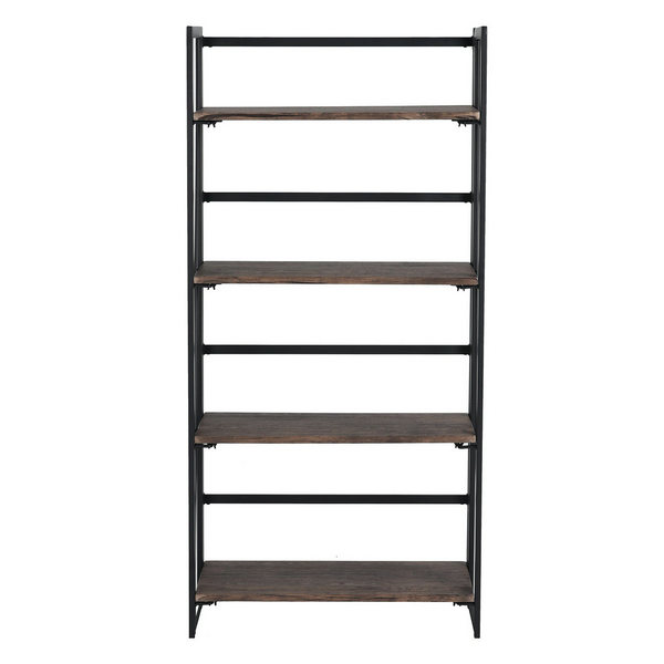 FurnitureR Estantes Plegables con 4 Repisas Estilo Industrial-MARRÓN