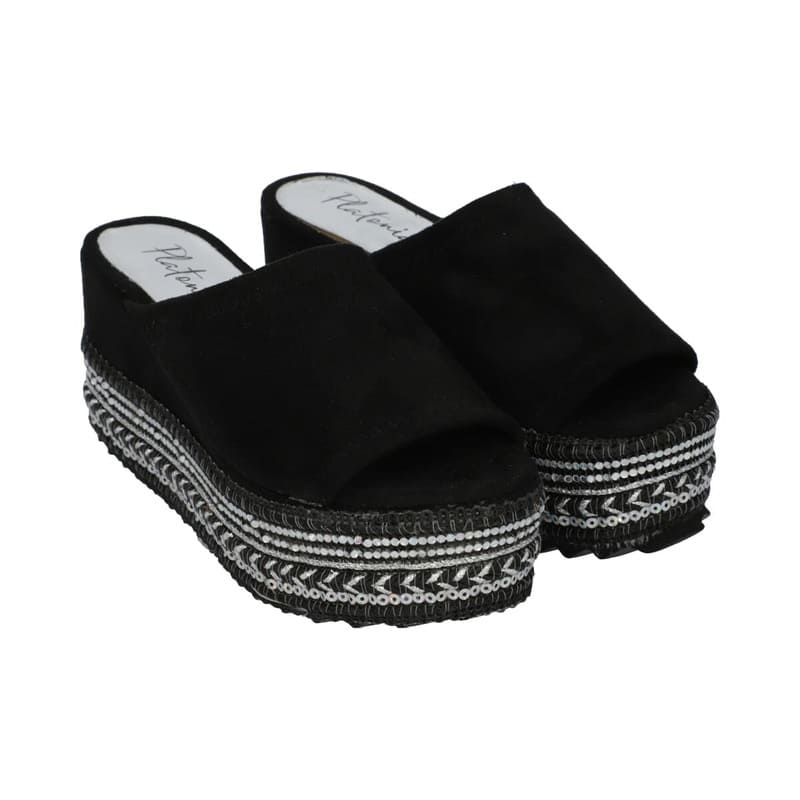 Sandalia De Plataforma Para Mujer Color Negro De Lycra