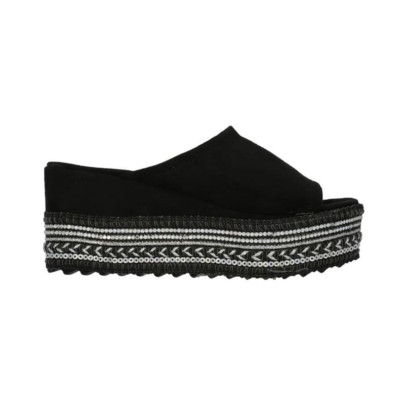 Sandalia De Plataforma Para Mujer Color Negro De Lycra