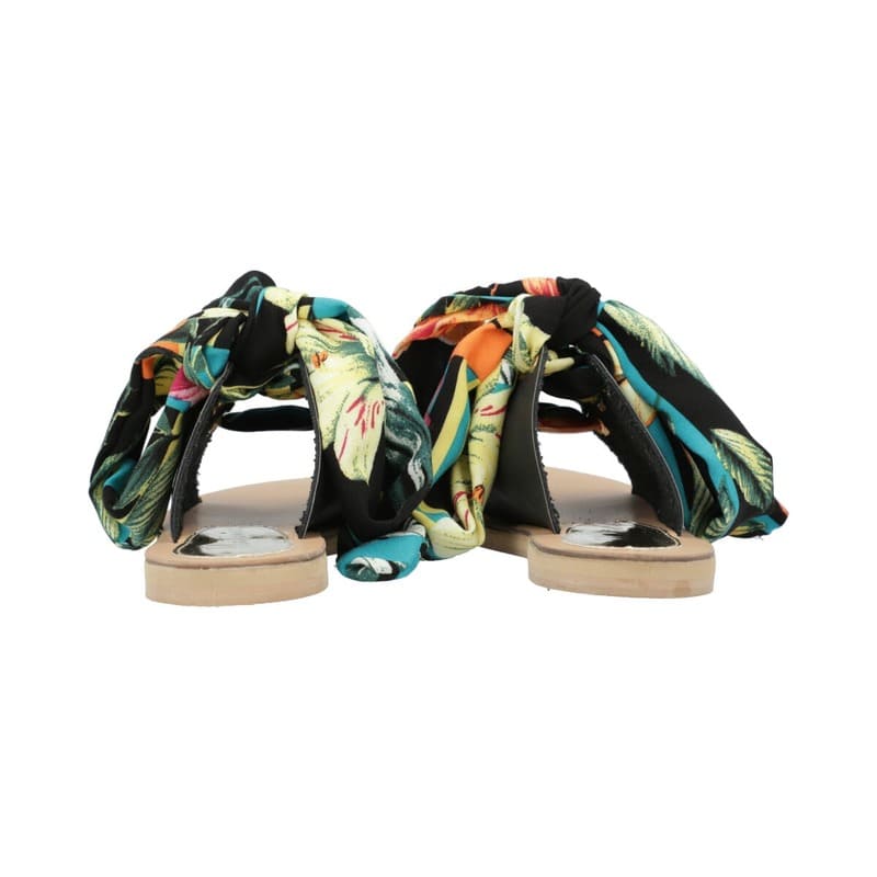 Sandalia De Piso Para Mujer Color Negro Y Listón Multicolor