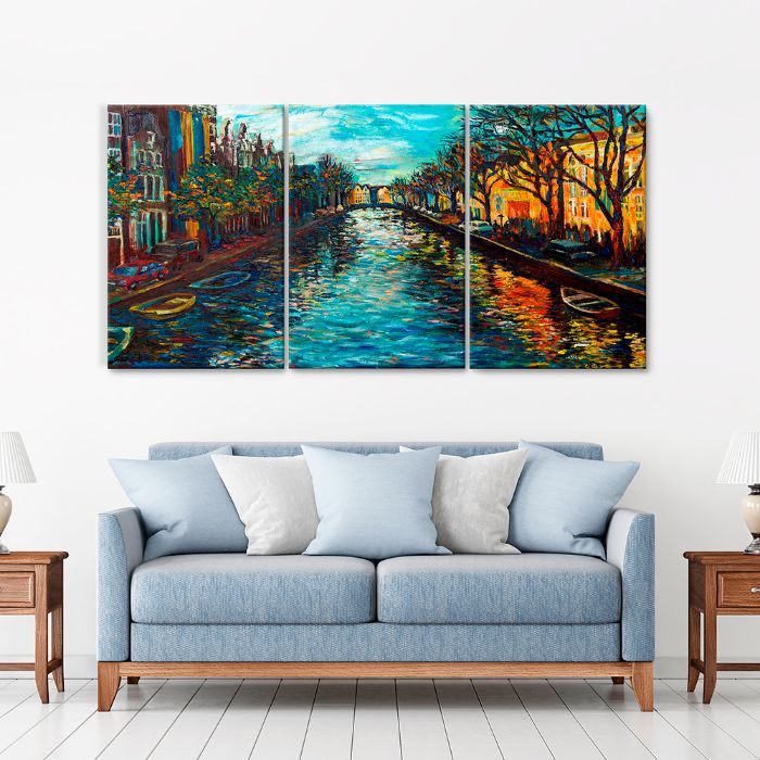 Cuadros Decorativos Imitación Óleo Canal en Amsterdam MobileCity Set 3 piezas 40 x 60