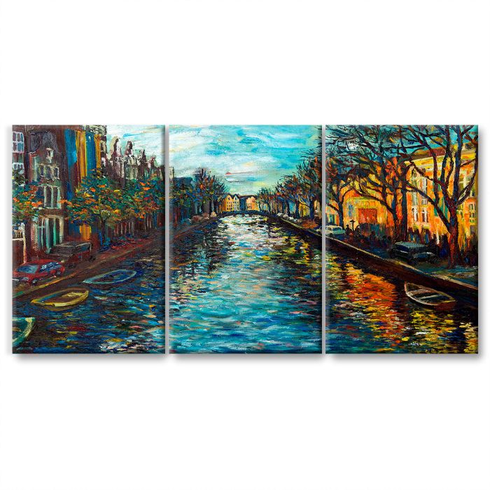 Cuadros Decorativos Imitación Óleo Canal en Amsterdam MobileCity Set 3 piezas 40 x 60