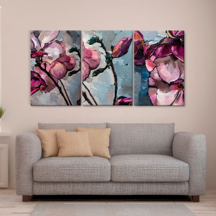 Cuadros Decorativos Imitación Óleo Magnolias Púrpura MobileCity Set 3 piezas 40 x 60